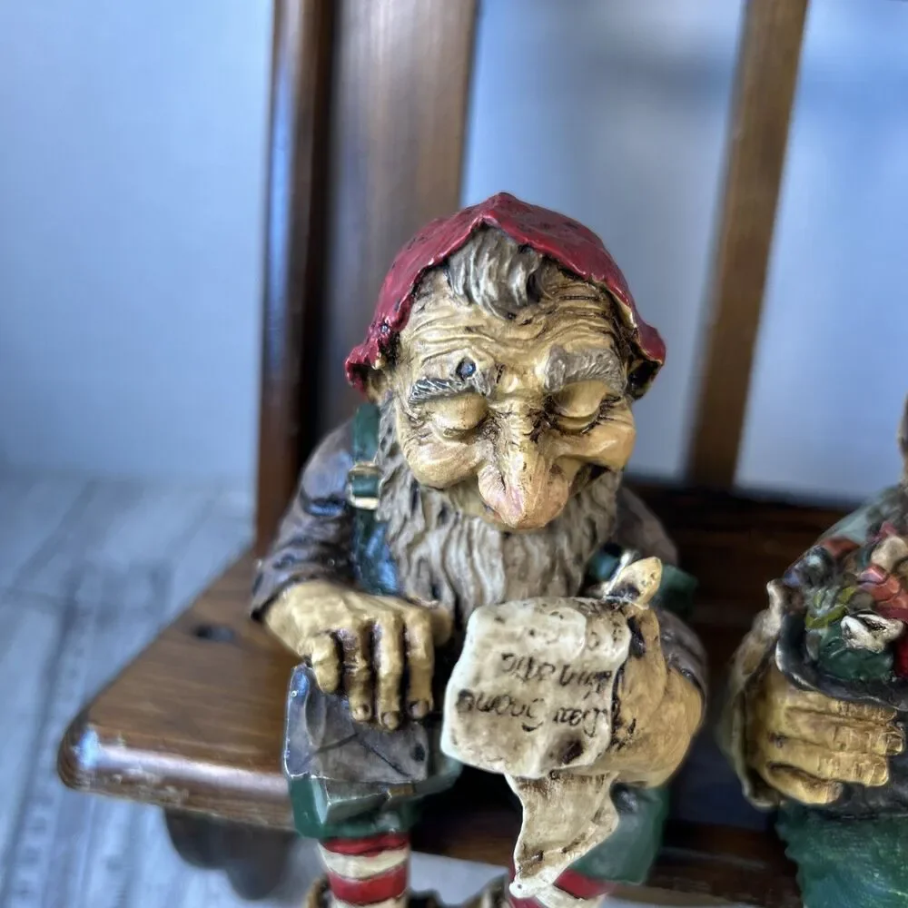 Whimsical Stocking Holders Christmas Holiday Elf Elves Set Of 2 Resin Strange